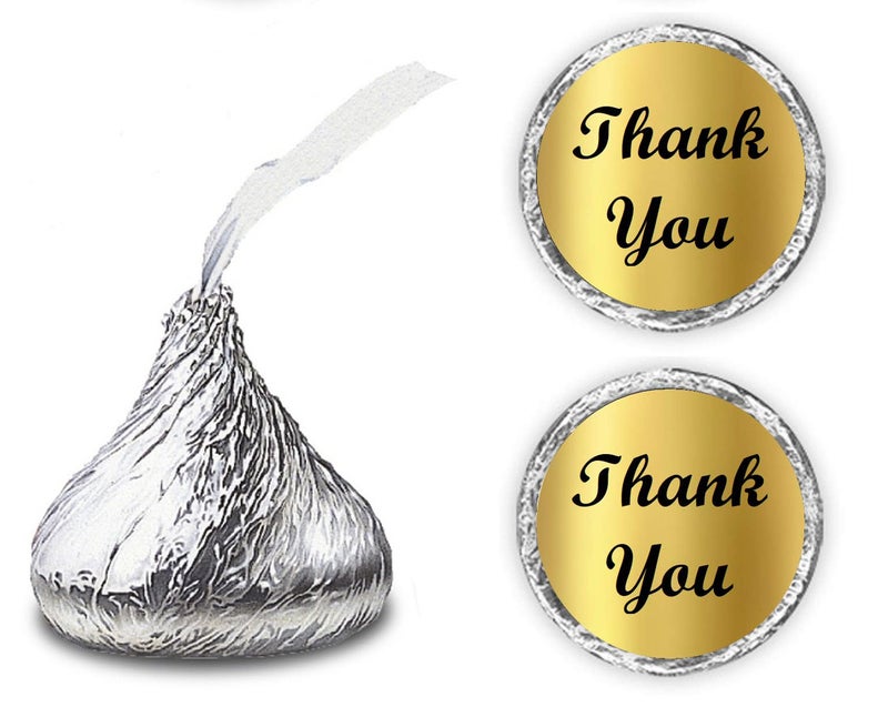 RokAPary Gold Foil Thank You Kisses Stickers, (Set of 216) Chocolate Drops Labels Stickers for Weddings, Bridal Shower, Engagement Party, Birthday, Baby Shower, Party Favors Decor for Kisses. Made in USA - Image 1